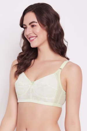 Non-Padded Non-Wired Full Figure Printed Bra in Sage Green