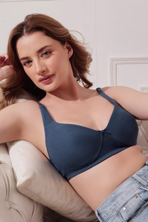Non-Wired Full Coverage T-Shirt Bra in Oxford Blue - Cotton