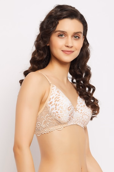 Non-Wired Full Cup Animal Print Multiway T-shirt Bra in White