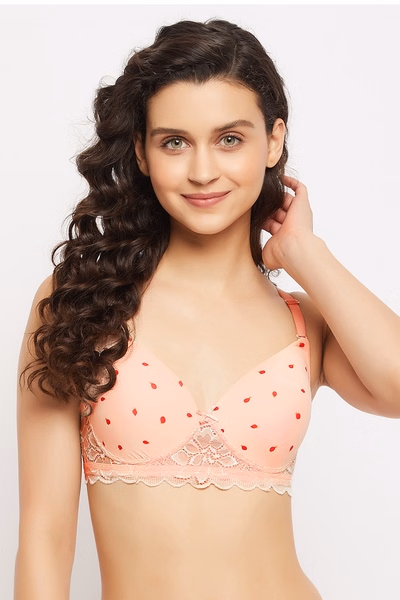 Non-Wired Full Cup Fruit Print Multiway T-shirt Bra in Baby Pink