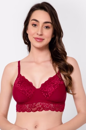 Non-Wired Full Cup Multiway Longline Bralette in Maroon - Lace