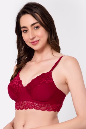 Non-Wired Full Cup Multiway Longline Bralette in Maroon - Lace