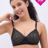 Padded Non-Wired Full Coverage Bra in Black - Lace