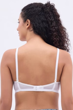 Padded Non-Wired Full Coverage Bra in White - Lace