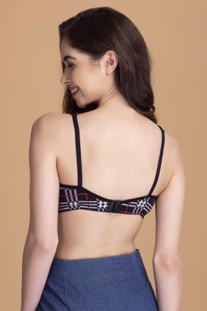 Padded Non-Wired Full Cup Checkered T-shirt Bra in Black