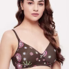 Padded Non-Wired Full Cup Printed T-shirt Bra in Brown