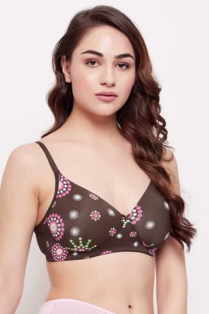 Padded Non-Wired Full Cup Printed T-shirt Bra in Brown