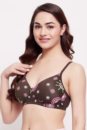 Padded Non-Wired Full Cup Printed T-shirt Bra in Brown