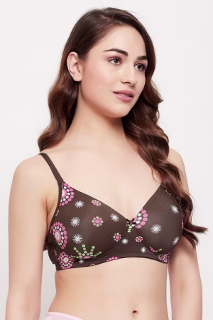 Padded Non-Wired Full Cup Printed T-shirt Bra in Brown