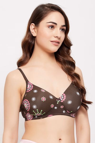 Padded Non-Wired Full Cup Printed T-shirt Bra in Brown