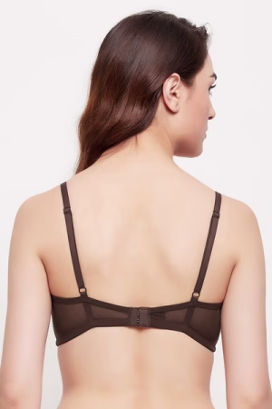 Padded Non-Wired Full Cup Printed T-shirt Bra in Brown