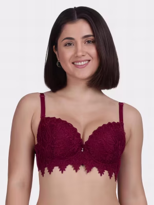 Red Fully Lace Decorative Push Up Bra
