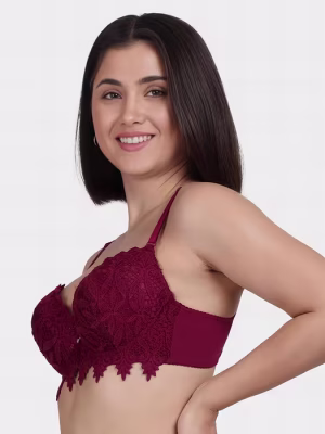 Red Fully Lace Decorative Push Up Bra
