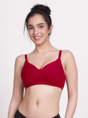 Red Solid Cotton Double Padded Everyday Bra