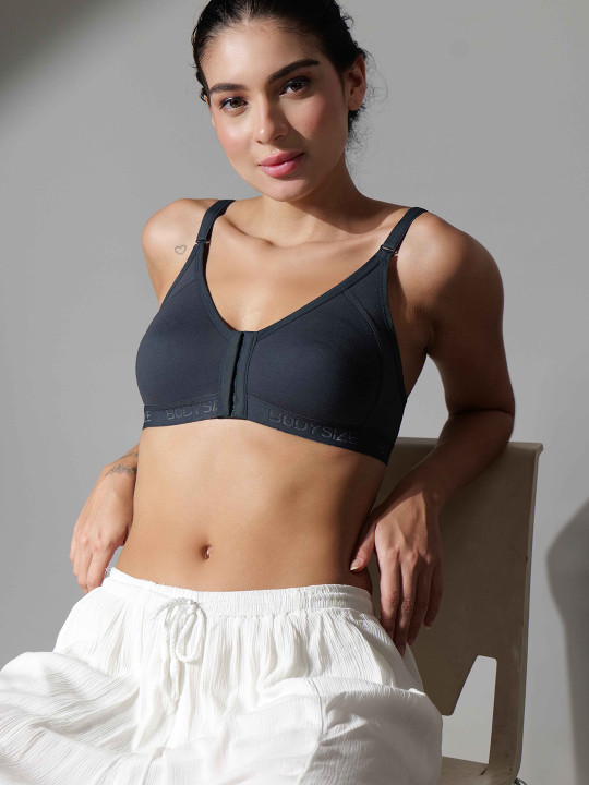 Women Front Open Non Padded Full Coverage Seamless Twin Hook Cotton Bra