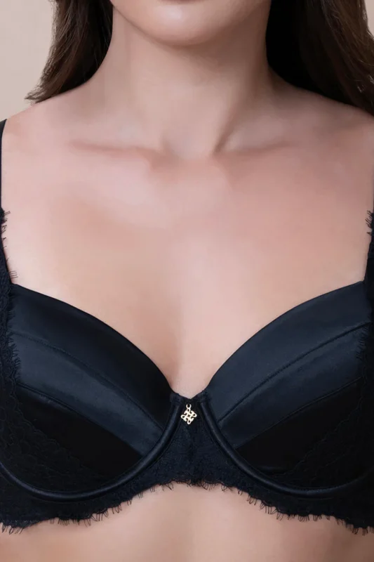Amore Padded Wired Demi Bra - Black