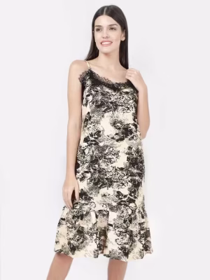 Black Beauty Abstract Lace Neckline Printed Chemise