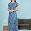 Blue Nightgown Printed Embroidered