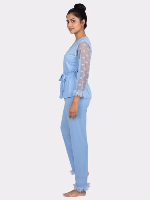 Blue Short Robe And Pant Nightwear Set