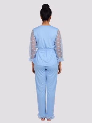 Blue Short Robe And Pant Nightwear Set