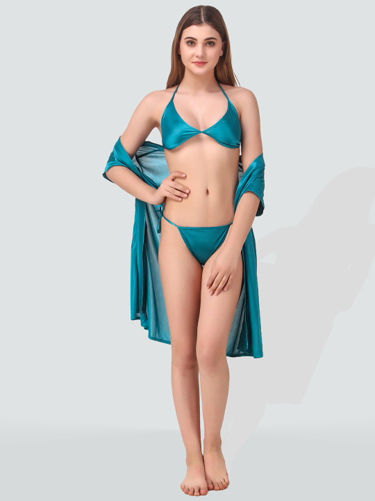 Blue Silk Baby Doll Bridal Nighty