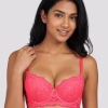 Bright Pink Overlay Lace Padded Wired Ultimate Push Up Bra