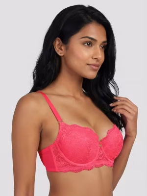 Bright Pink Overlay Lace Padded Wired Ultimate Push Up Bra