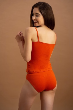 Chic Basic Camisole & Low Waist Bikini Panty with Inner Elastic in Orange - Cotton