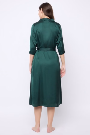 Chic Basic Long Robe in Dark Green - Satin