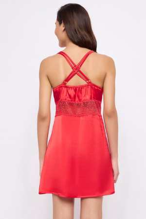 Chic Basic Padded Babydoll in Red - Satin