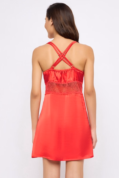 Chic Basic Padded Babydoll in Red - Satin