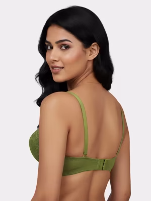 Green Overlay Lace Padded Wired Ultimate Push Up Bra