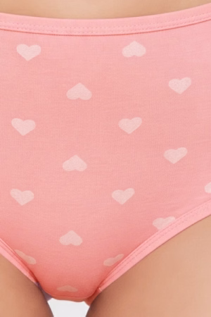 High Waist Heart Print Hipster Panty in Baby Pink - Cotton