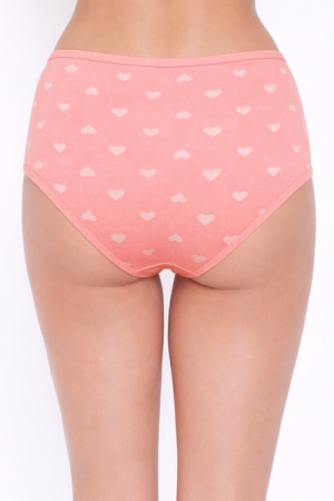 High Waist Heart Print Hipster Panty in Baby Pink - Cotton