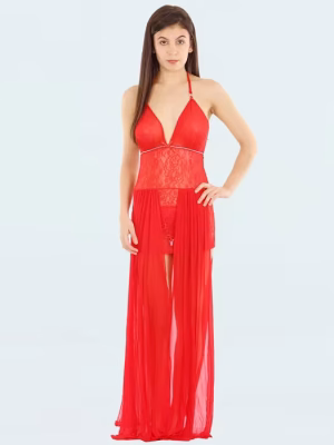 Hot Red Halter Neck Babydoll With Pleats