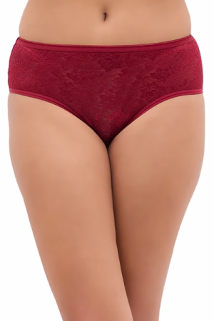 Mid Waist Hipster Panty in Maroon - Lace
