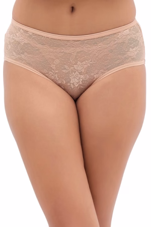 Mid Waist Hipster Panty in Nude Colour - Lace