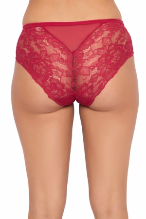 Mid Waist Hipster Panty in Red - Lace