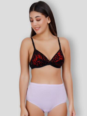 Net Embroided Half Coverage Lightly Padded Plunge Bra