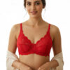 Non Padded Full Coverage Lace Bra - Red