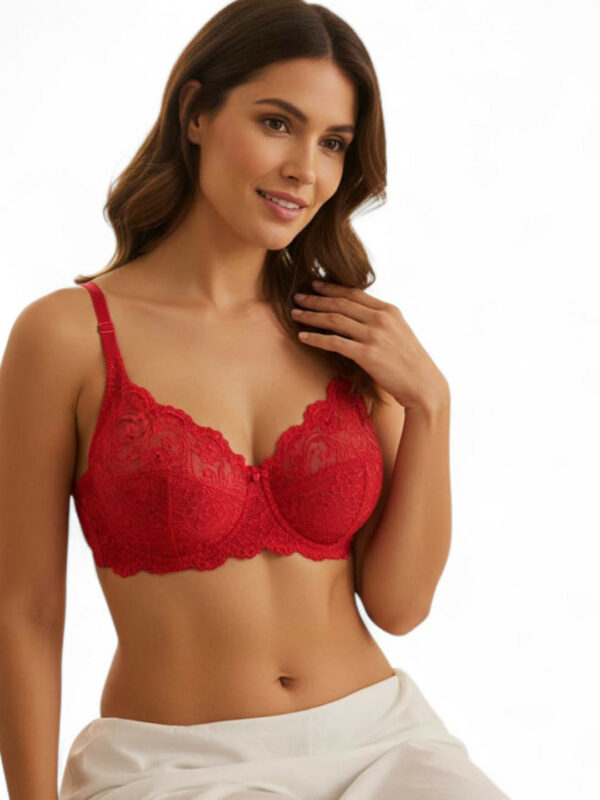 Non Padded Full Coverage Lace Bra - Red