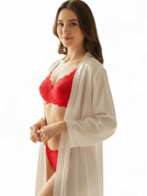 Non Padded Full Coverage Lace Bra - Red