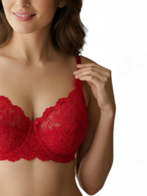Non Padded Full Coverage Lace Bra - Red
