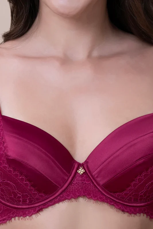 Padded Wired Demi Bra - Maroon