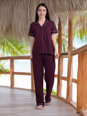 Pickled Beet Contrast Piping Pyjama Set