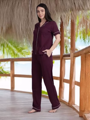 Pickled Beet Contrast Piping Pyjama Set