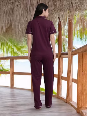 Pickled Beet Contrast Piping Pyjama Set