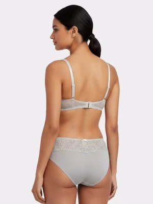 Pink Grey Contrast Lace Bandless Push Up Lingerie Set