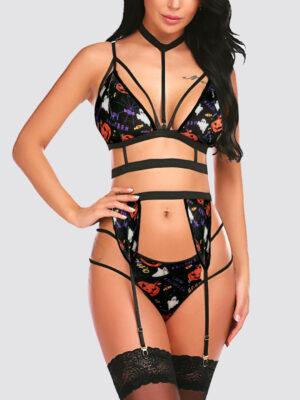 Self-Design Lace Strappy Garter Belt Lingerie Set