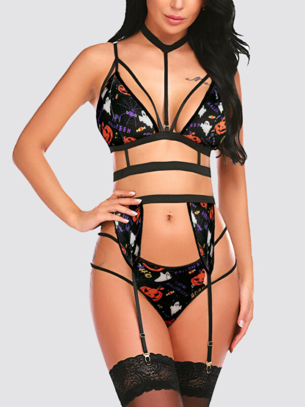 Self-Design Lace Strappy Garter Belt Lingerie Set